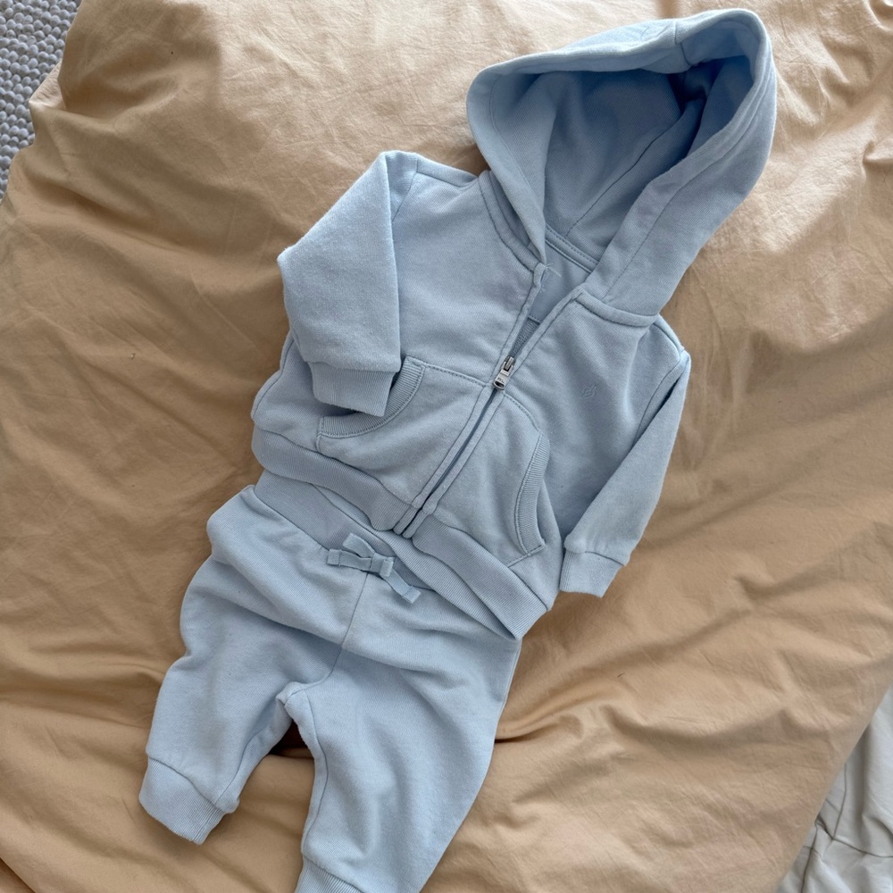 Ralph Lauren Baby Pale Blue Hooded Zip Sweatshirt Set